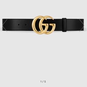 Gucci Black and Gold Leather Belt with Iconic Buckle
